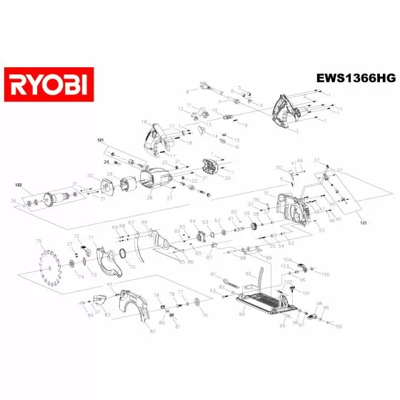 Ryobi EWS1366HG Spare Parts List Type: 5133000337